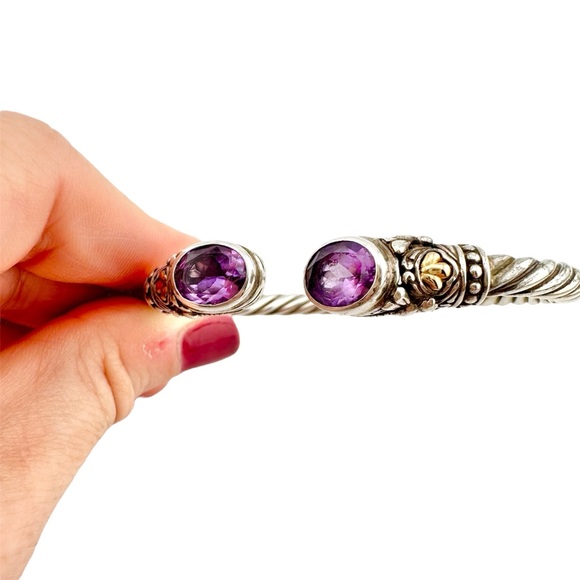 18k Gold Accent 925 Silver Amethyst Cuff Bracelet "Dragonfly Den in Purple" - Picture 6 of 11